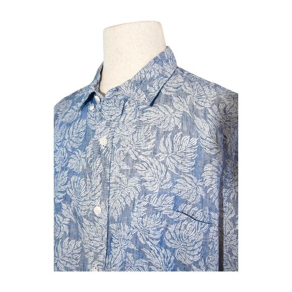 NWT Outerknown Blue Linen Leaf Print Shirt Size XXL 100% Linen Resort Coastal - Picture 4 of 7